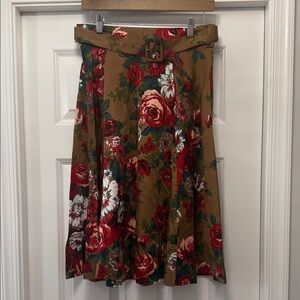 Brooks Brothers Red and Green Floral A-Line Skirt